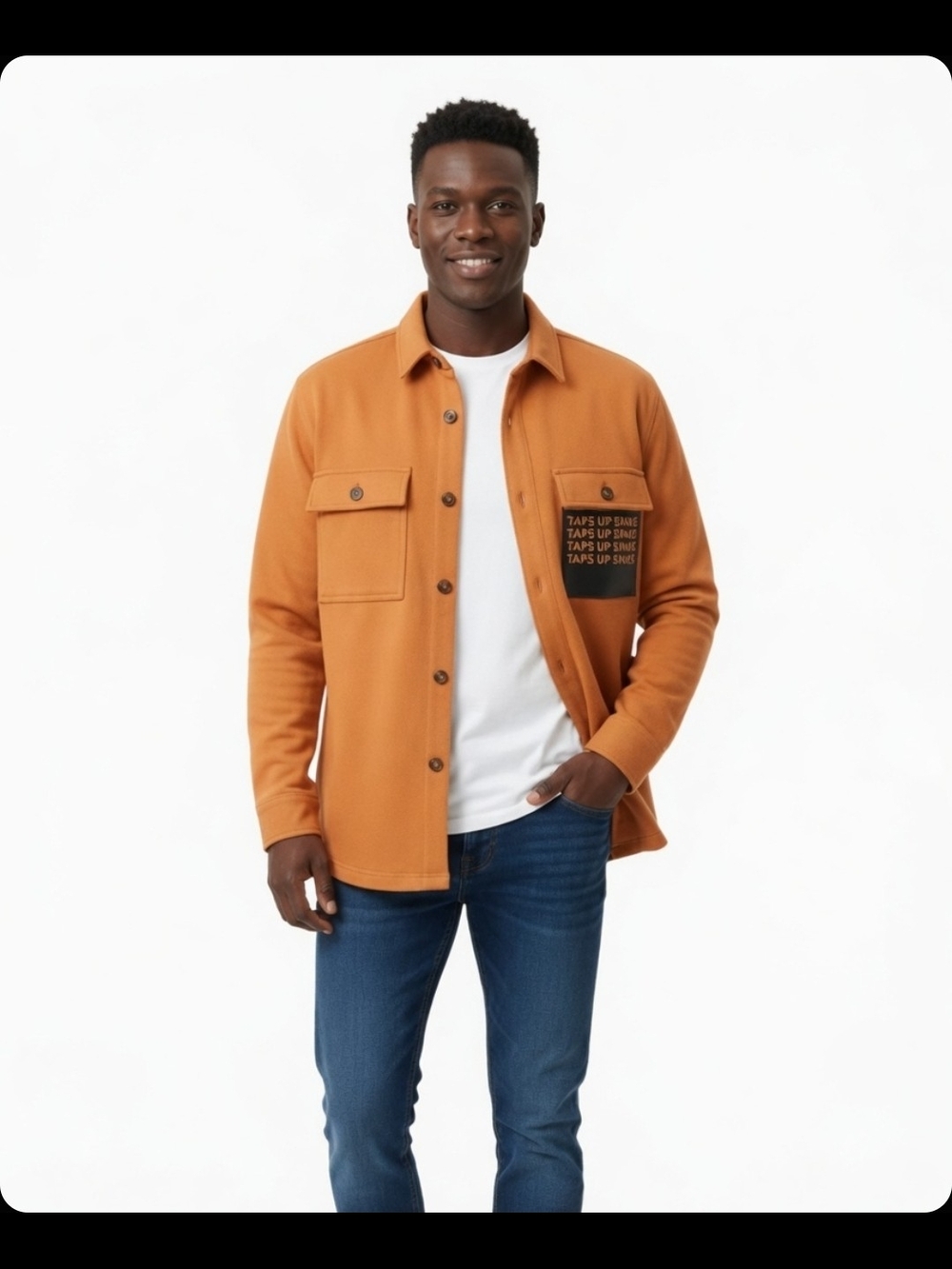 Black History Month- Men's Orange Button-Up Jacket Shirt 0023